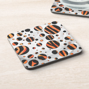 Zebra Black and Orange Polka Dots Coaster