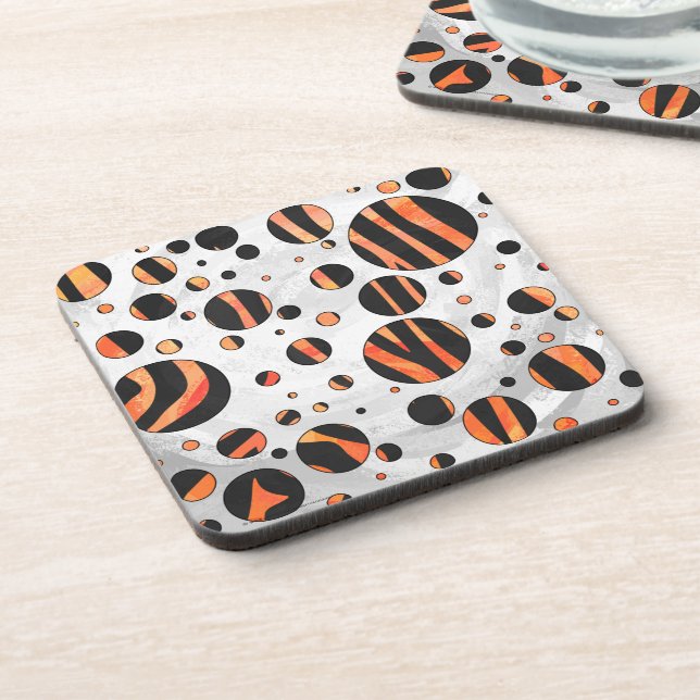 Zebra Black and Orange Polka Dots Coaster (Left Side)