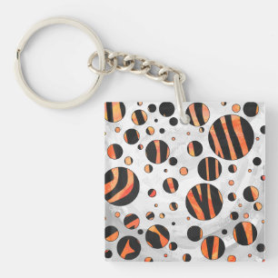 Zebra Black and Orange Polka Dots Key Ring