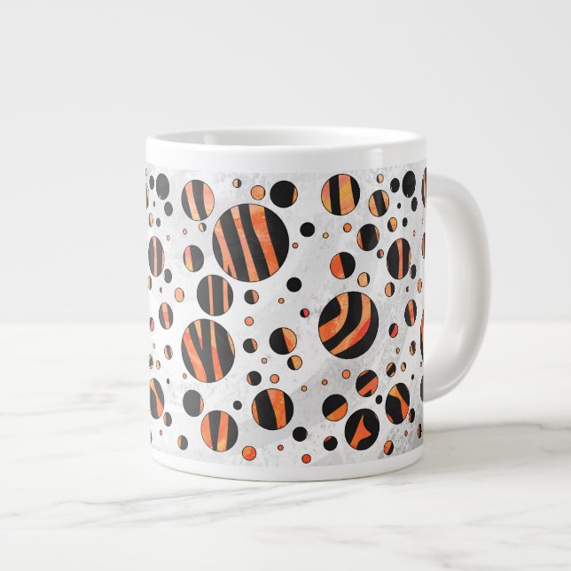 Zebra Black and Orange Polka Dots Large Coffee Mug (Front Right)