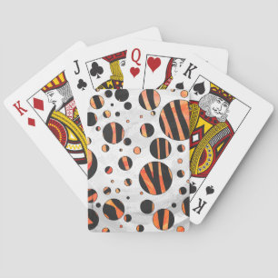 Zebra Black and Orange Polka Dots Playing Cards