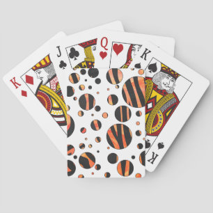 Zebra Black and Orange Polka Dots Playing Cards