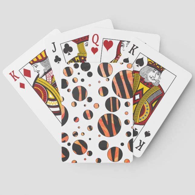 Zebra Black and Orange Polka Dots Playing Cards (Back)