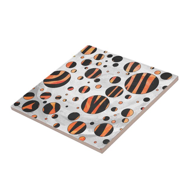 Zebra Black and Orange Polka Dots Tile (Side)