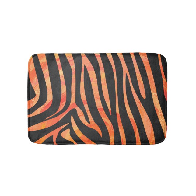 Zebra Black and Orange Print Bath Mat (Front)