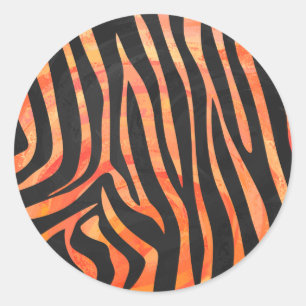 Zebra Black and Orange Print Classic Round Sticker