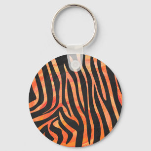 Zebra Black and Orange Print Key Ring