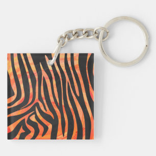 Zebra Black and Orange Print Key Ring