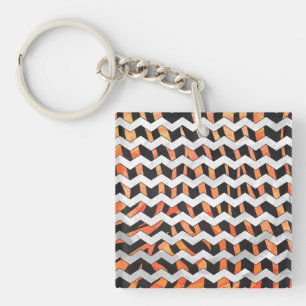 Zebra Black and Orange Print Key Ring