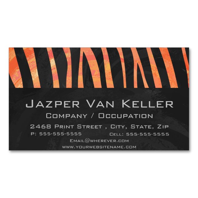 Zebra Black and Orange Print Magnetic Business Card (Front)