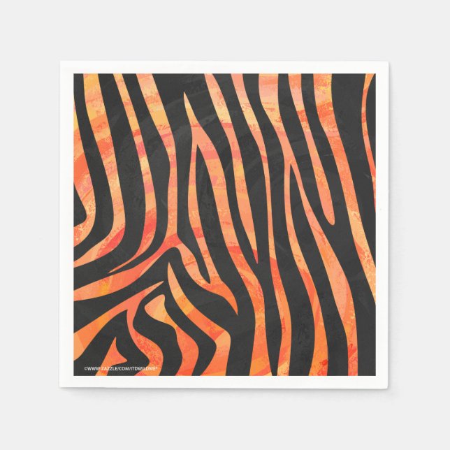 Zebra Black and Orange Print Napkin (Front)