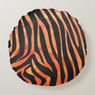 Zebra Black and Orange Print Round Cushion