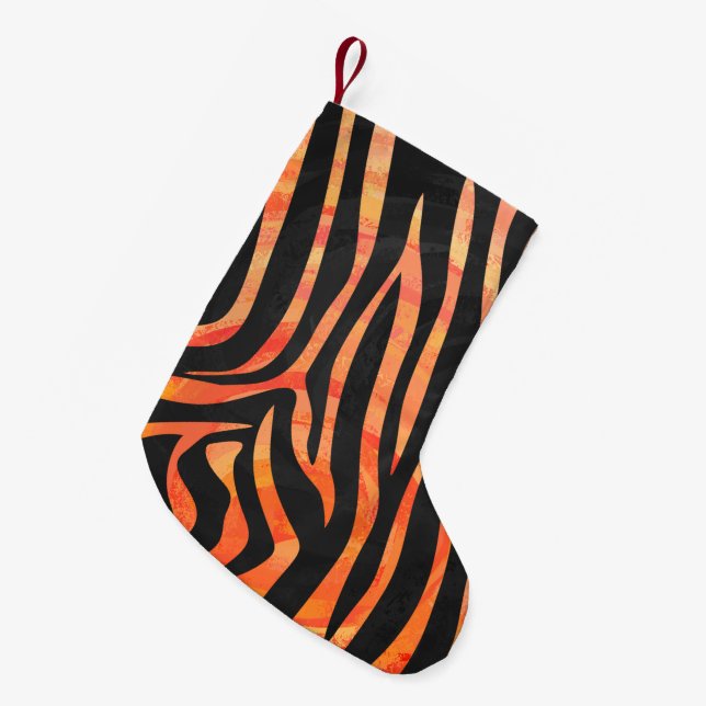 Zebra Black and Orange Print Small Christmas Stocking (Front (Hanging))