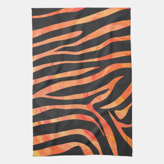 Zebra Black and Orange Print Tea Towel (Vertical)