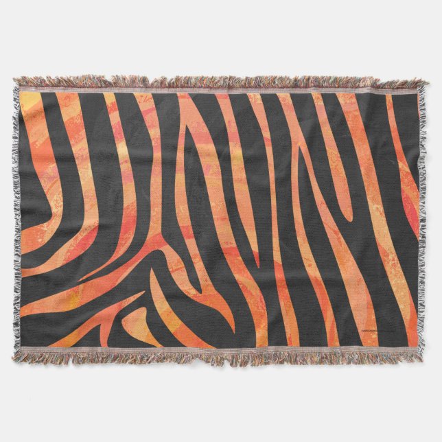 Zebra Black and Orange Print Throw Blanket (Front)