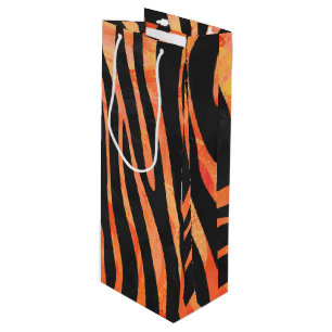 Zebra Black and Orange Print Wine Gift Bag