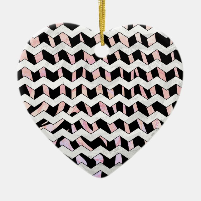 Zebra Black and Pink Chevron Ceramic Tree Decoration (Front)