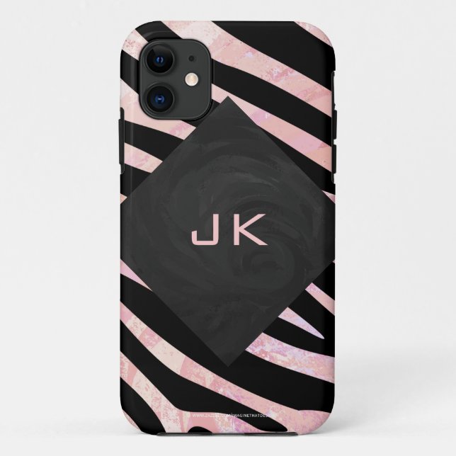Zebra Black and Pink Monogram Case-Mate iPhone Case (Back)