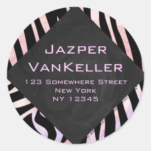 Zebra Black and Pink Monogram Classic Round Sticker