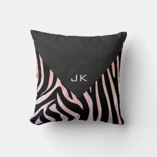 Zebra Black and Pink Monogram Cushion