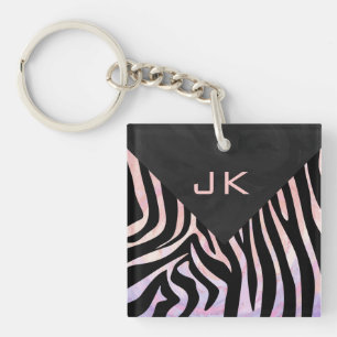 Zebra Black and Pink Monogram Key Ring