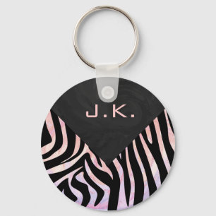 Zebra Black and Pink Monogram Key Ring