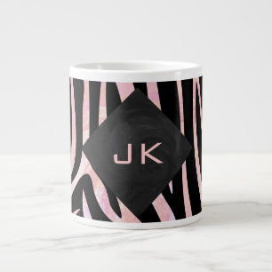 Zebra Black and Pink Monogram Large Coffee Mug