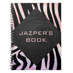 Zebra Black and Pink Monogram Notebook