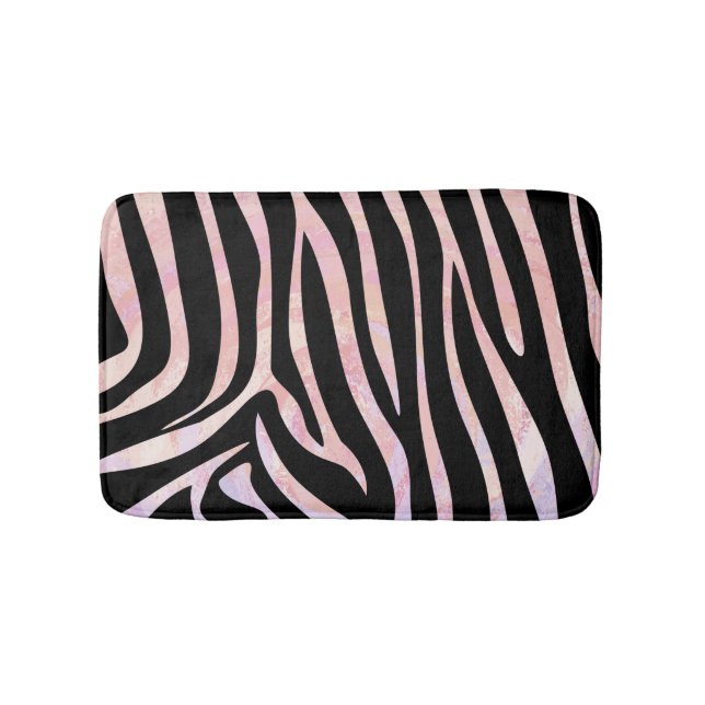 Zebra Black and Pink Print Bath Mat (Front)