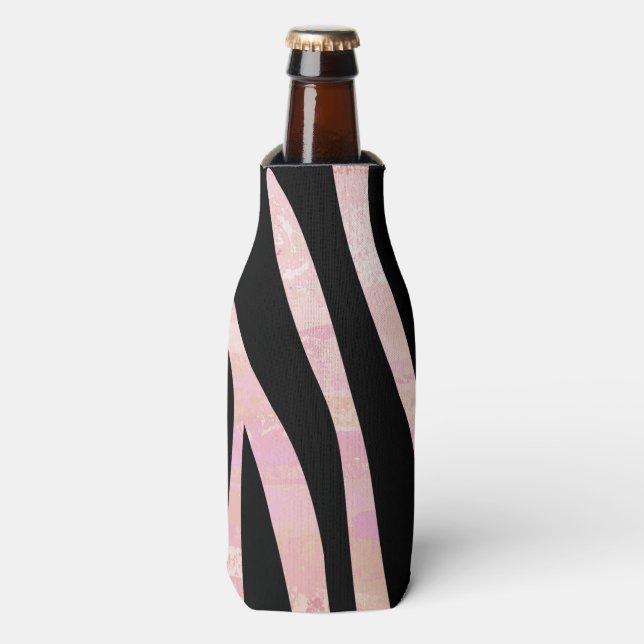 Zebra Black and Pink Print Bottle Cooler (Bottle Front)