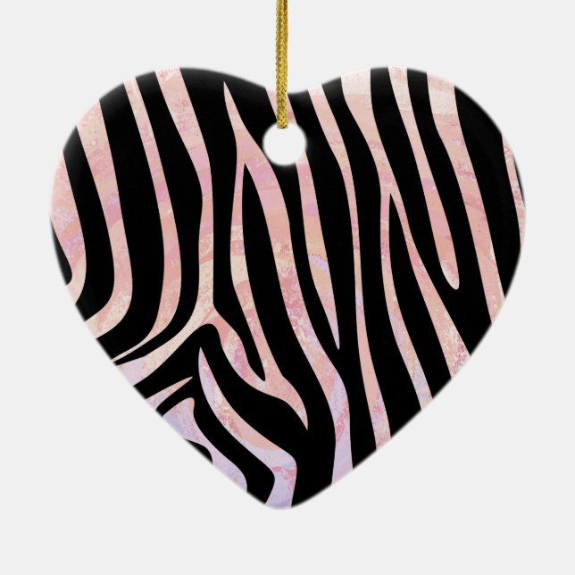 Zebra Black and Pink Print Ceramic Tree Decoration (Back)