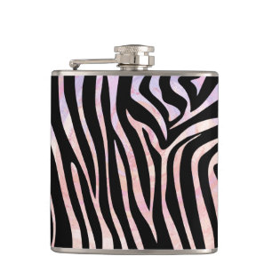 Zebra Black and Pink Print Hip Flask