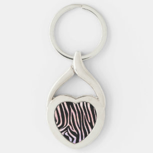 Zebra Black and Pink Print Key Ring