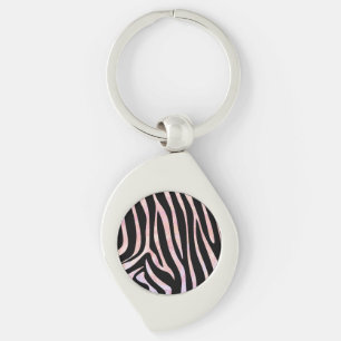 Zebra Black and Pink Print Key Ring