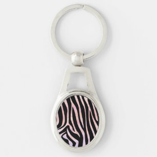 Zebra Black and Pink Print Key Ring