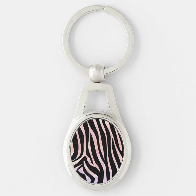 Zebra Black and Pink Print Key Ring (Front)