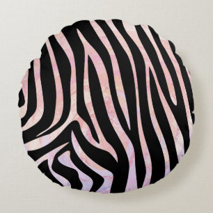Zebra Black and Pink Print Round Cushion