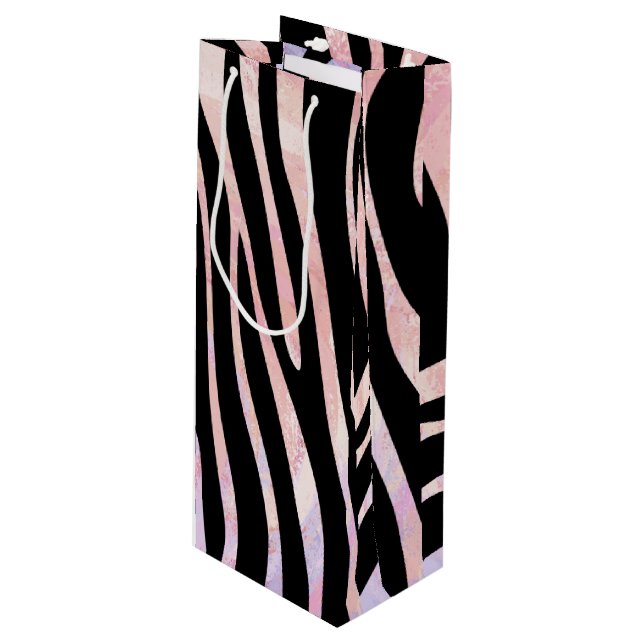 Zebra Black and Pink Print Wine Gift Bag (Front Angled)