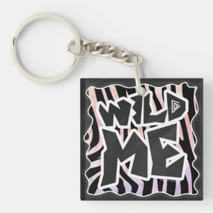 Zebra Black and Pink Wild me Key Ring