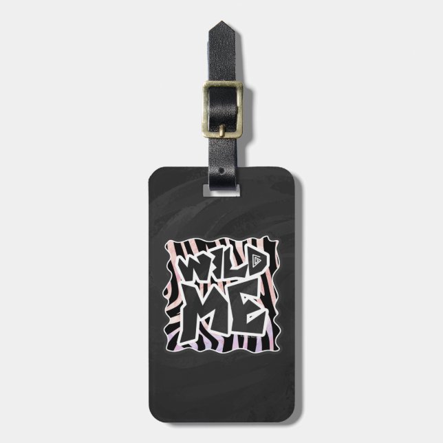 Zebra Black and Pink Wild me Luggage Tag (Front Vertical)
