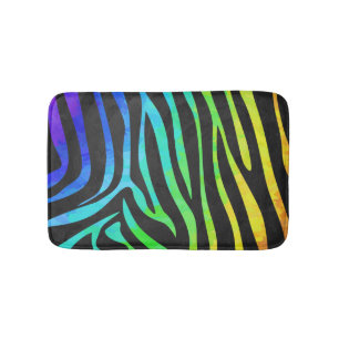 Zebra Black and Rainbow Print Bath Mat