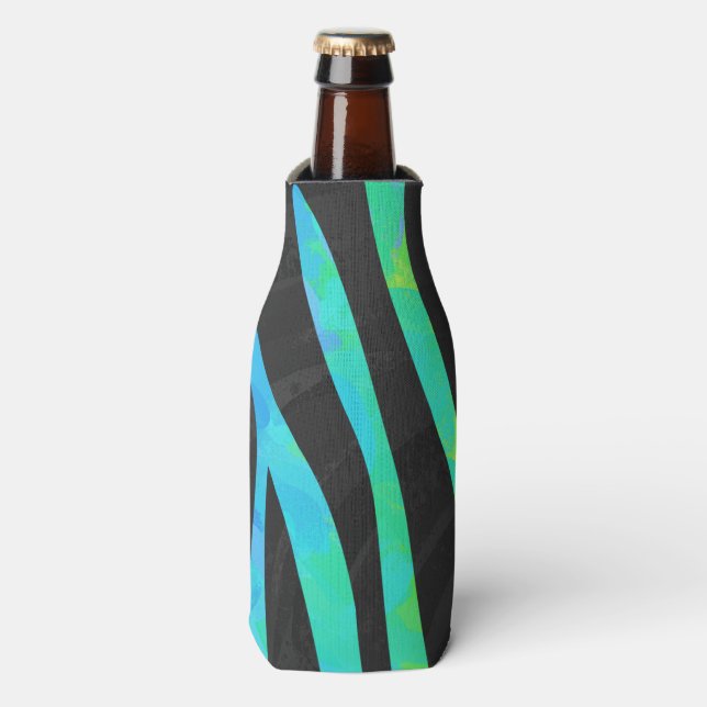 Zebra Black and Rainbow Print Bottle Cooler (Bottle Front)