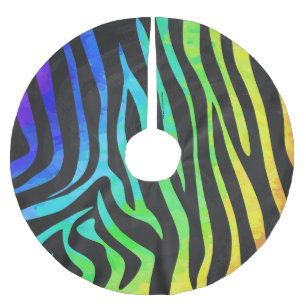 Zebra Black and Rainbow Print Brushed Polyester Tree Skirt
