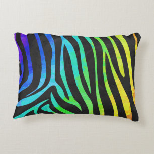 Zebra Black and Rainbow Print Decorative Cushion