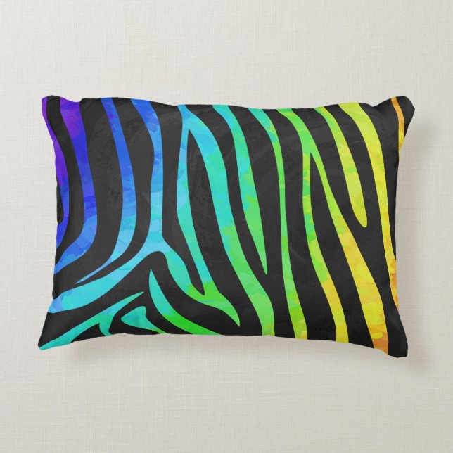 Zebra Black and Rainbow Print Decorative Cushion (Back)