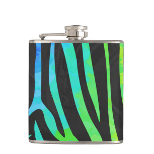 Zebra Black and Rainbow Print Hip Flask