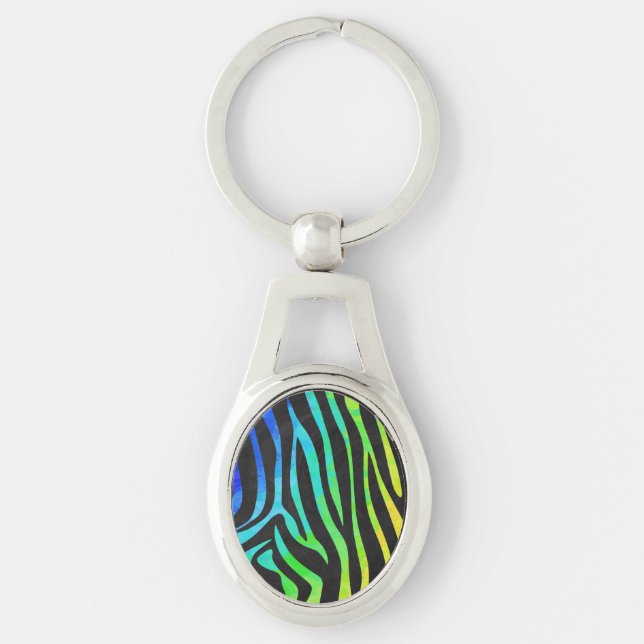 Zebra Black and Rainbow Print Key Ring (Front)