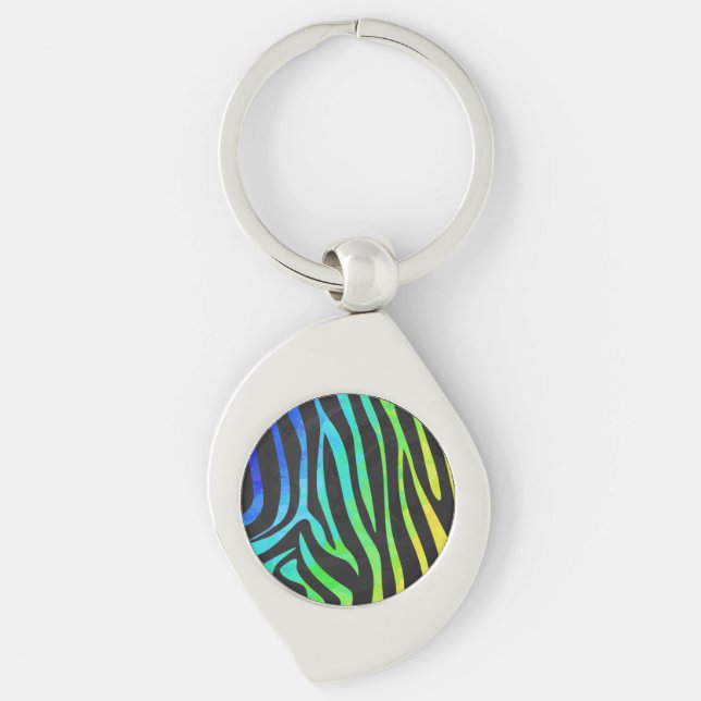 Zebra Black and Rainbow Print Key Ring (Front)