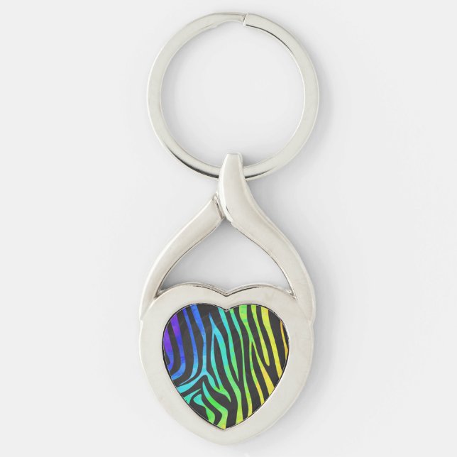 Zebra Black and Rainbow Print Key Ring (Front)