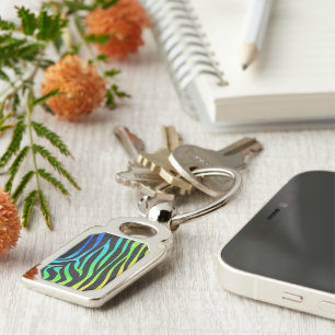 Zebra Black and Rainbow Print Key Ring